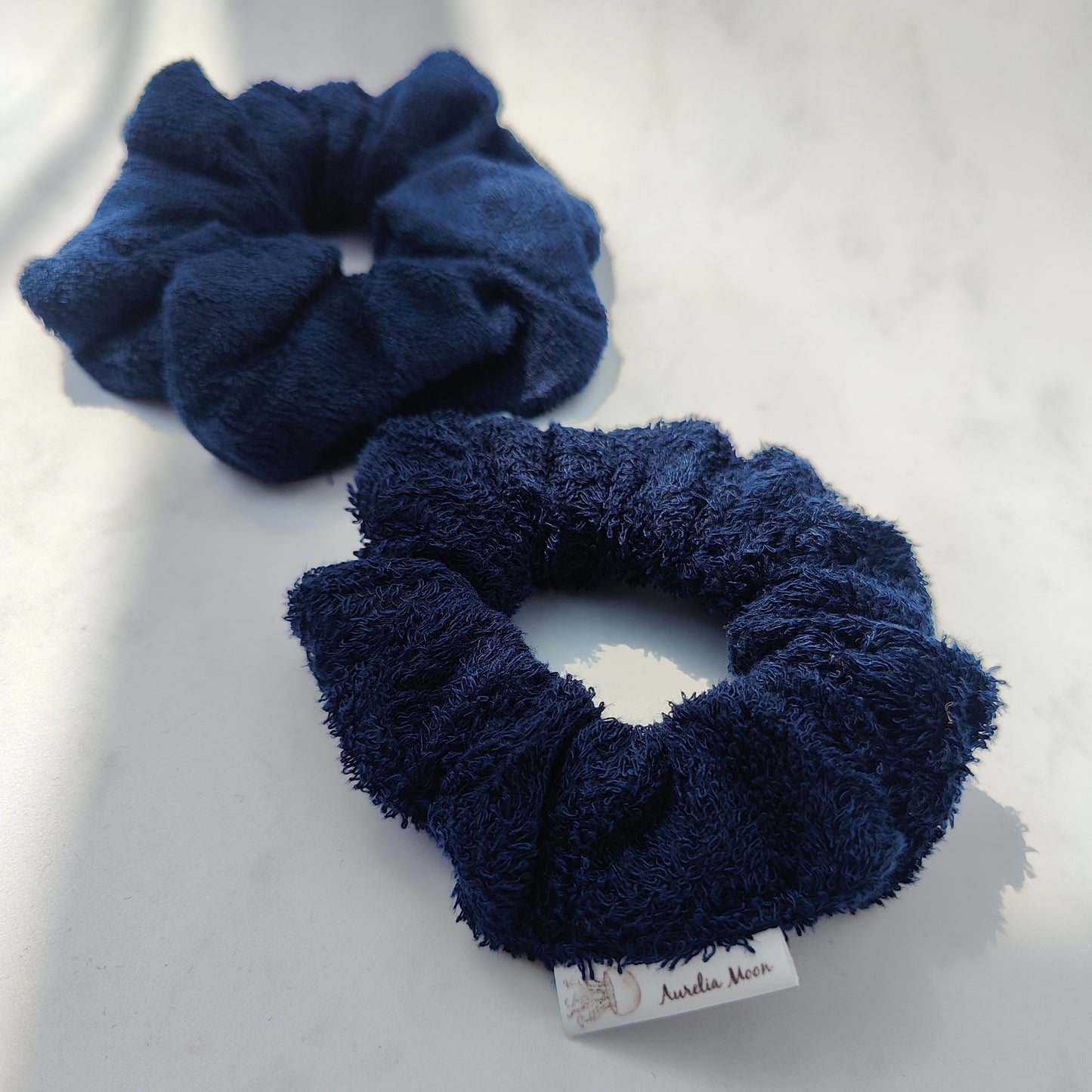 Navy Bamboo Cotton Scrunchie Large