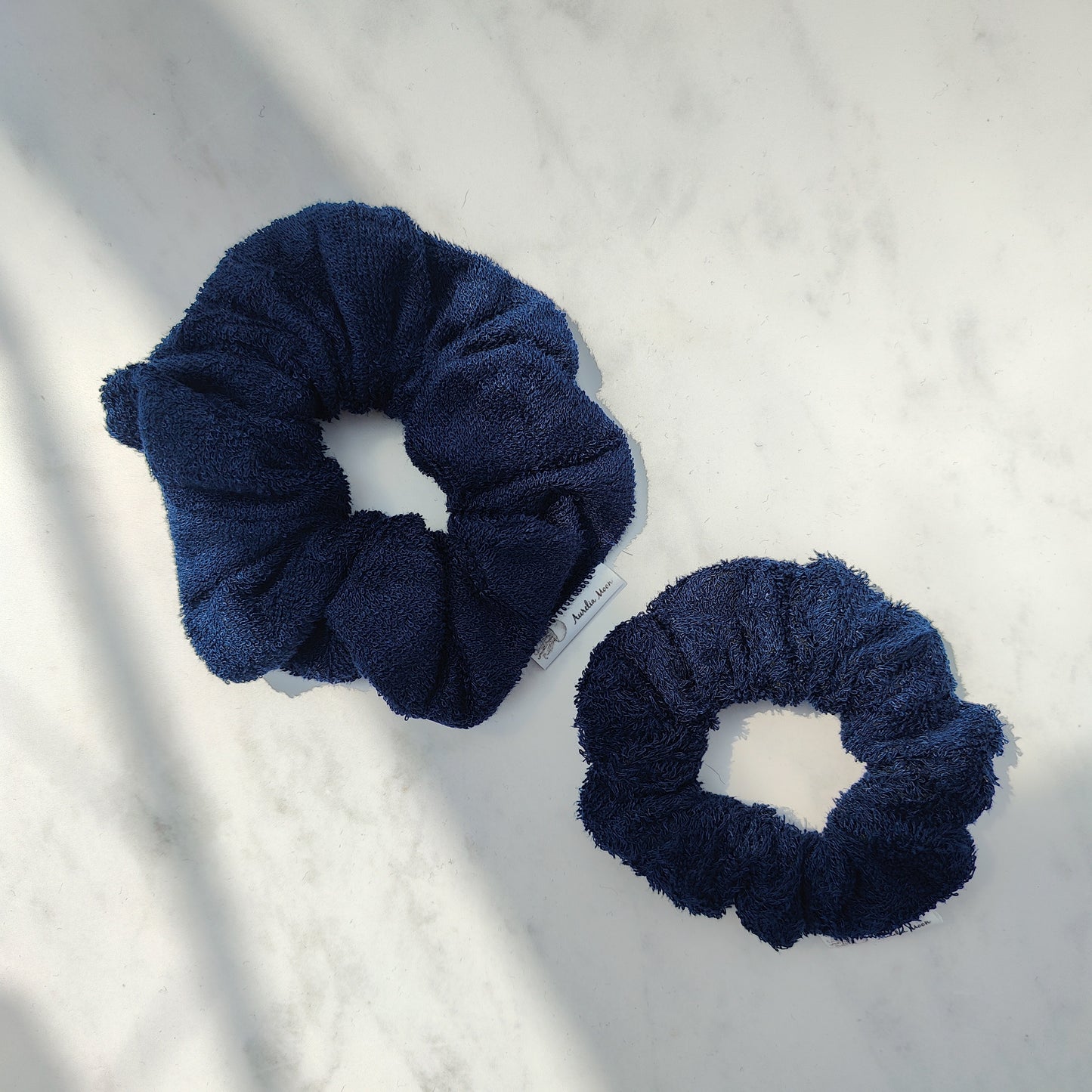 Navy Bamboo Cotton Scrunchie Large