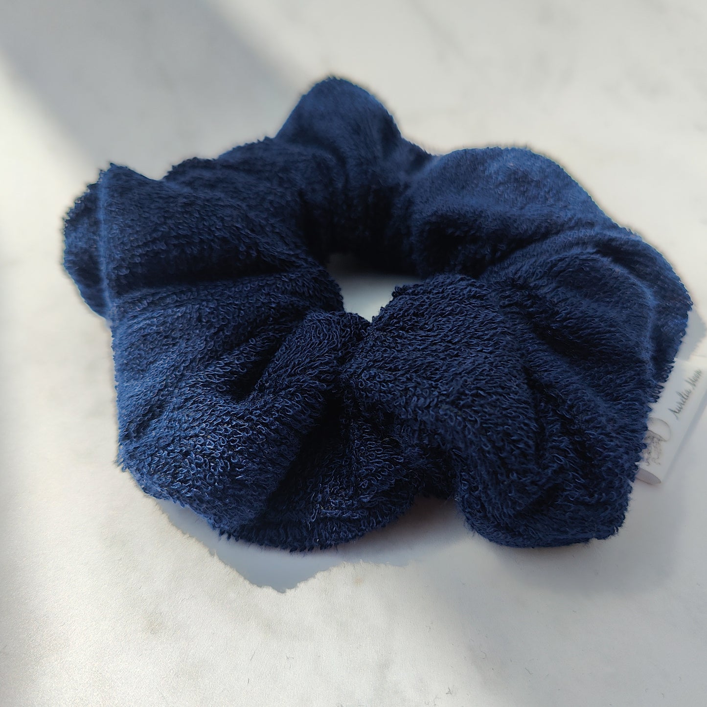 Navy Bamboo Cotton Scrunchie Large