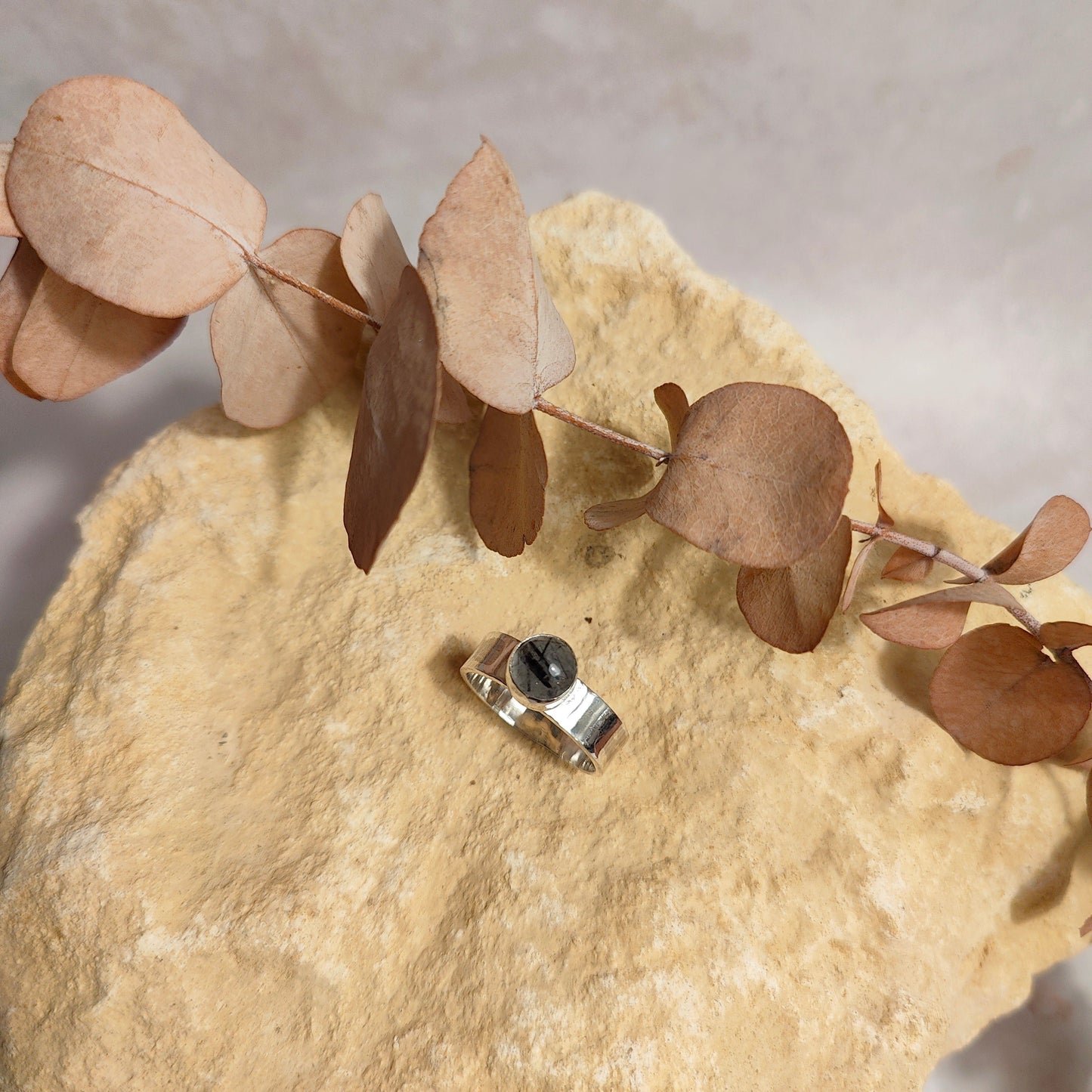 Black Tourmalinated Quartz Thick Ring UK Size S