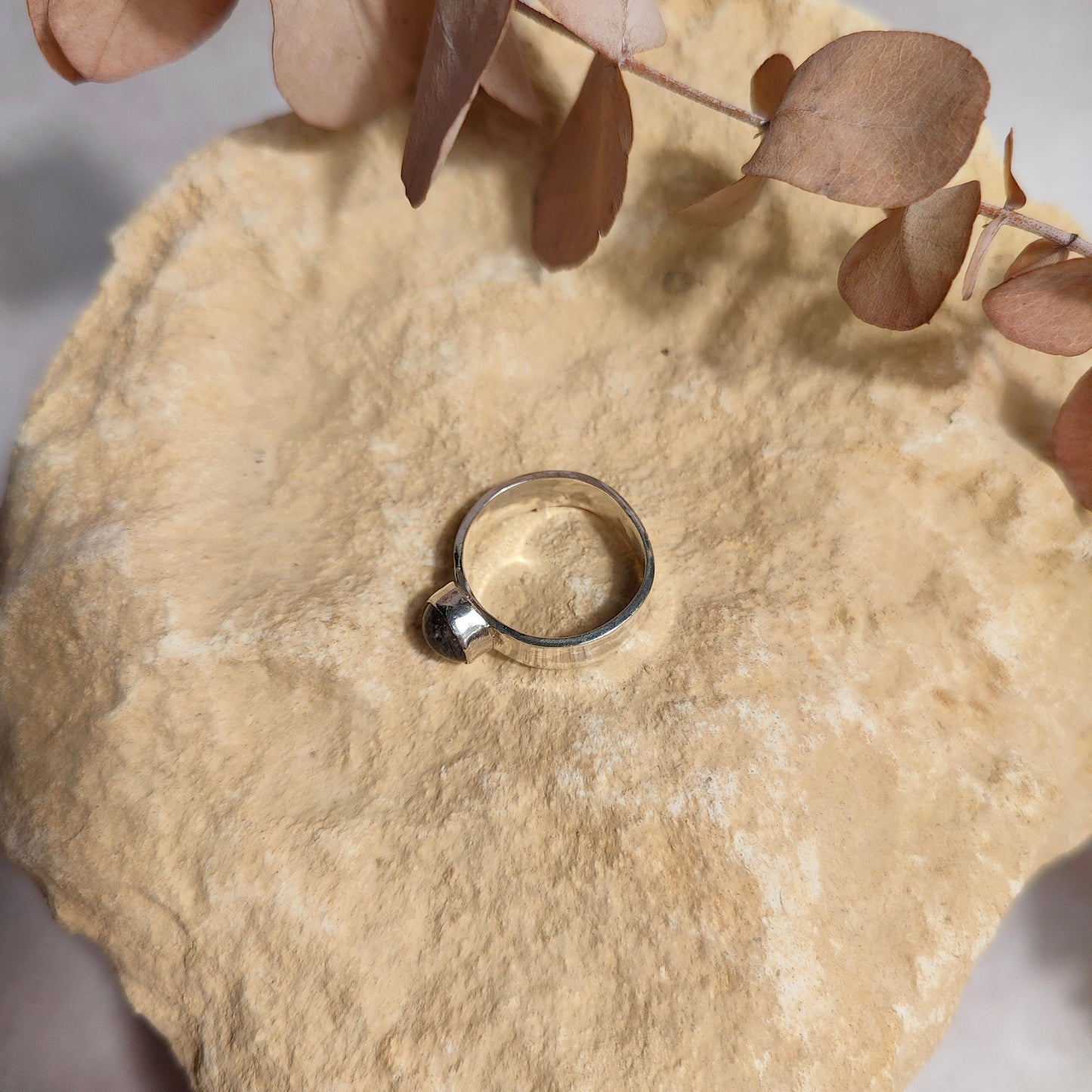 Black Tourmalinated Quartz Thick Ring UK Size S