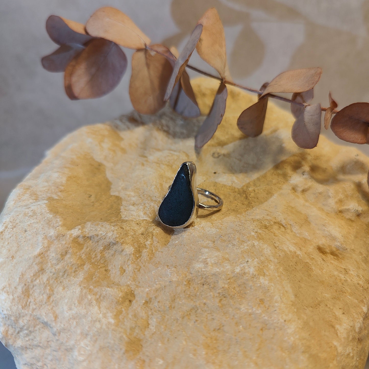 Dark Forest Green Seaglass Ring UK Size Q