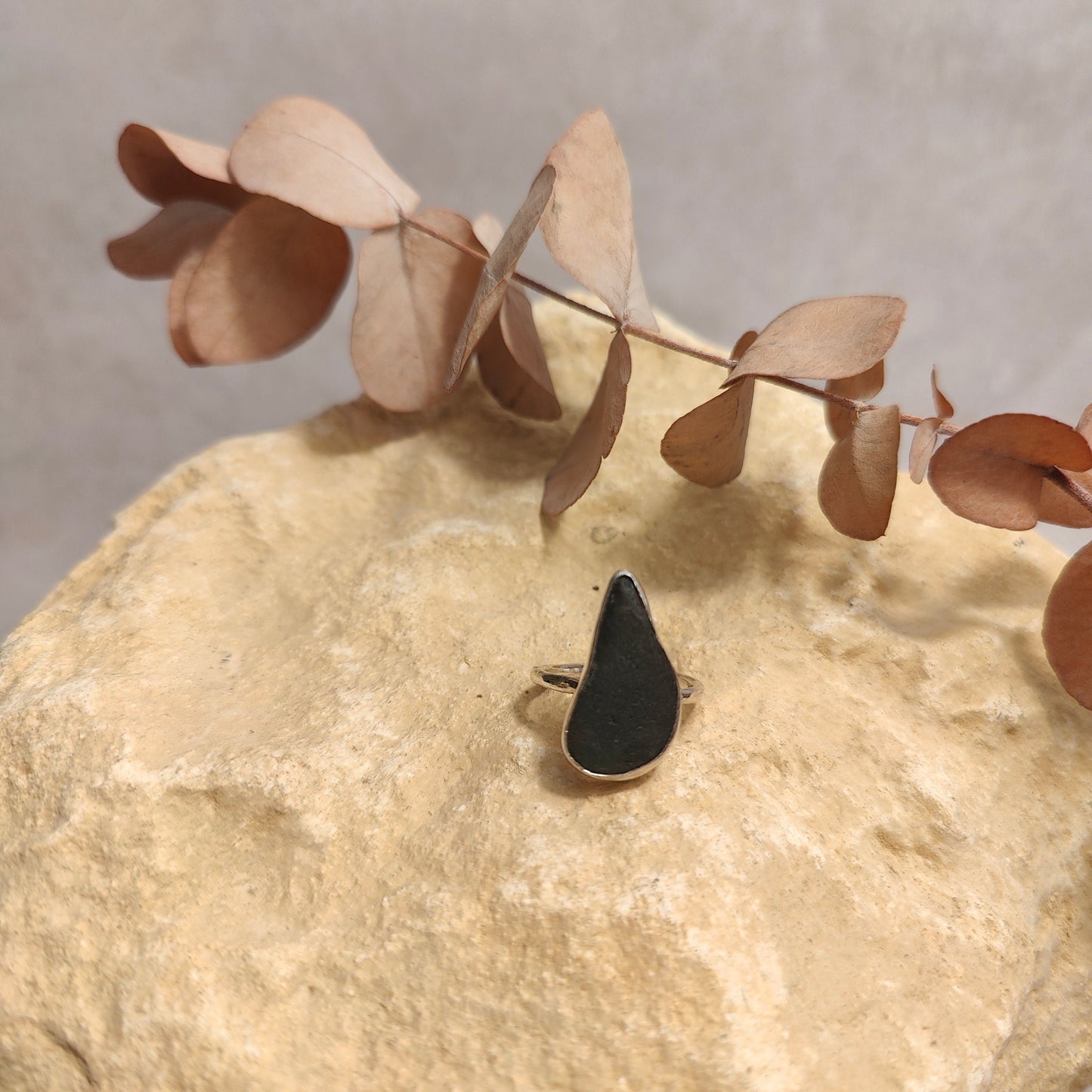 Dark Forest Green Seaglass Ring UK Size Q