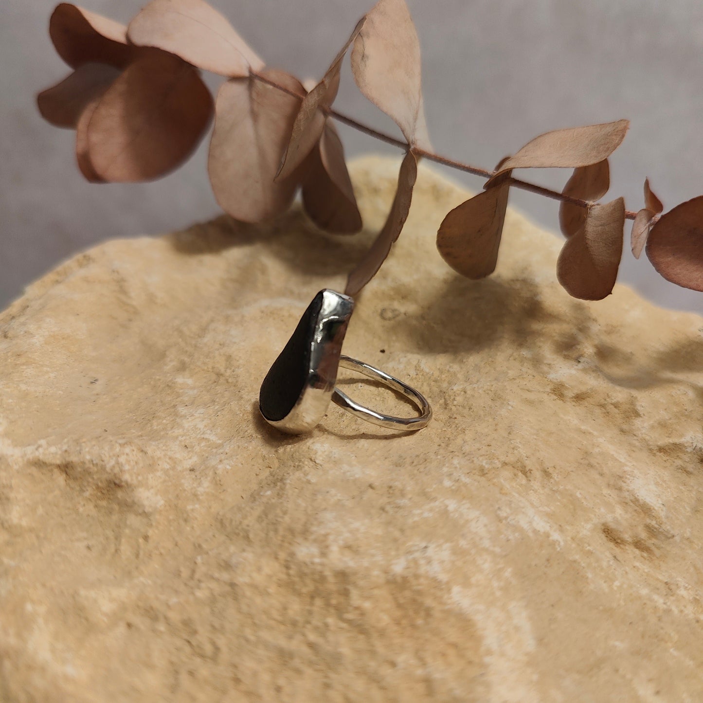 Dark Forest Green Seaglass Ring UK Size Q
