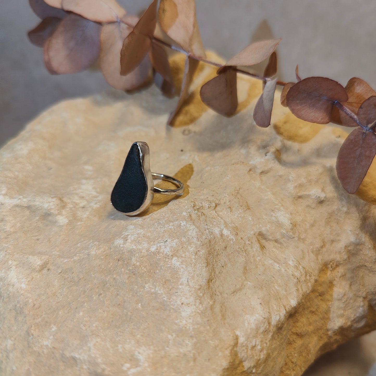Dark Forest Green Seaglass Ring UK Size Q