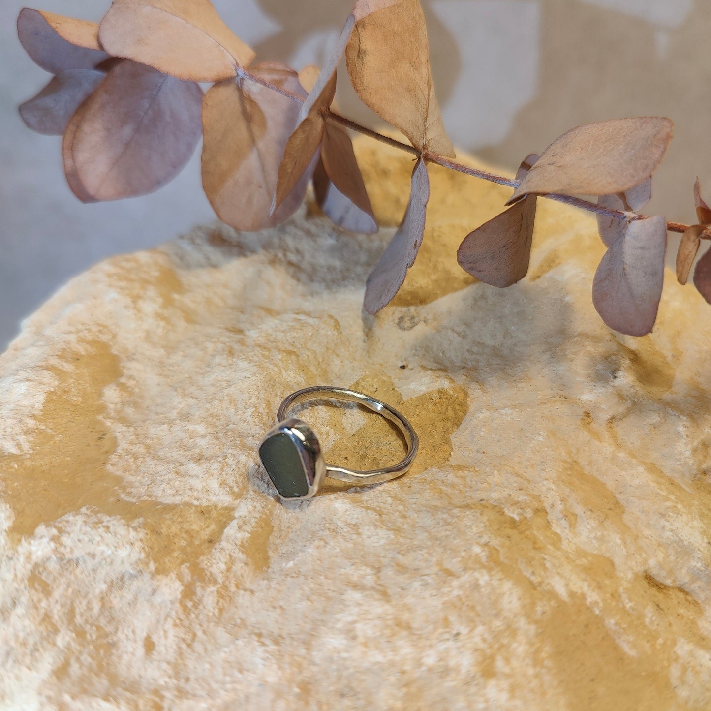 Light Green Seaglass Ring UK Size T