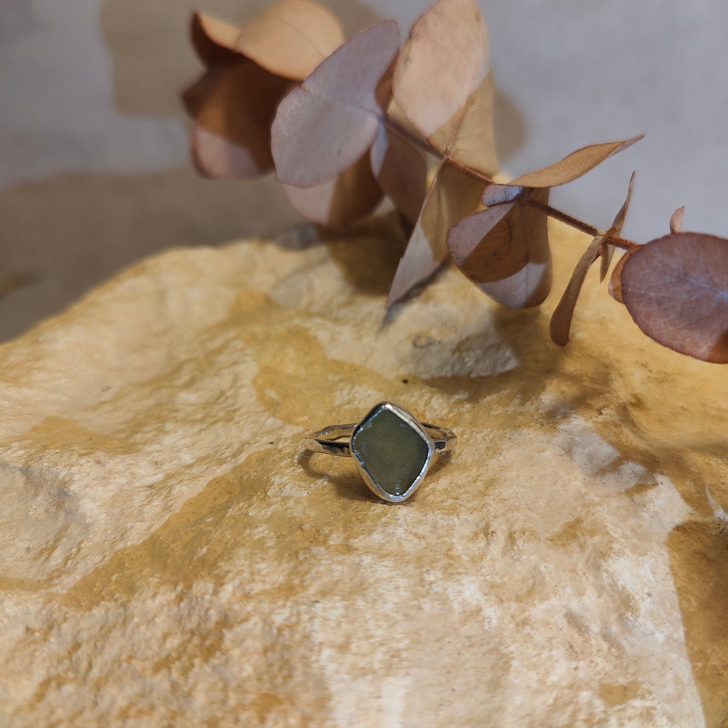 Light Green Seaglass Ring UK Size T