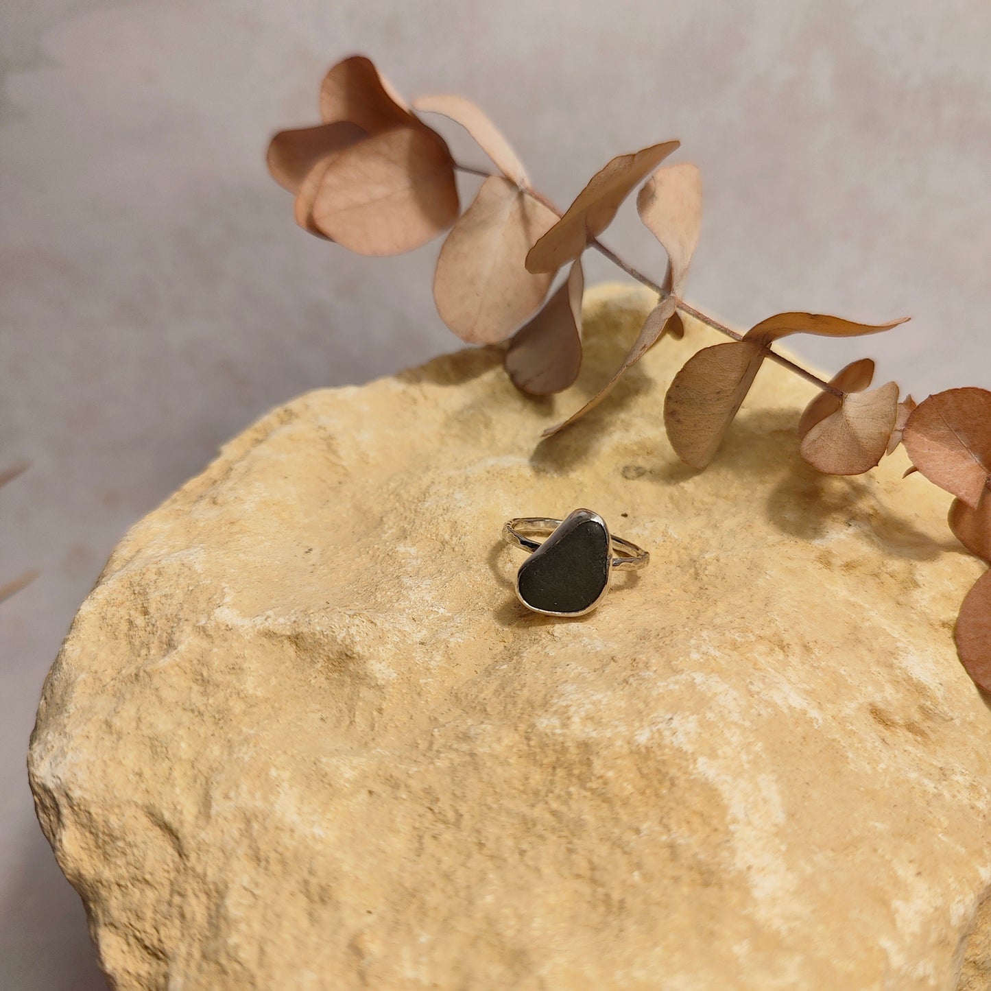 Moss Green Seaglass Ring UK Size T