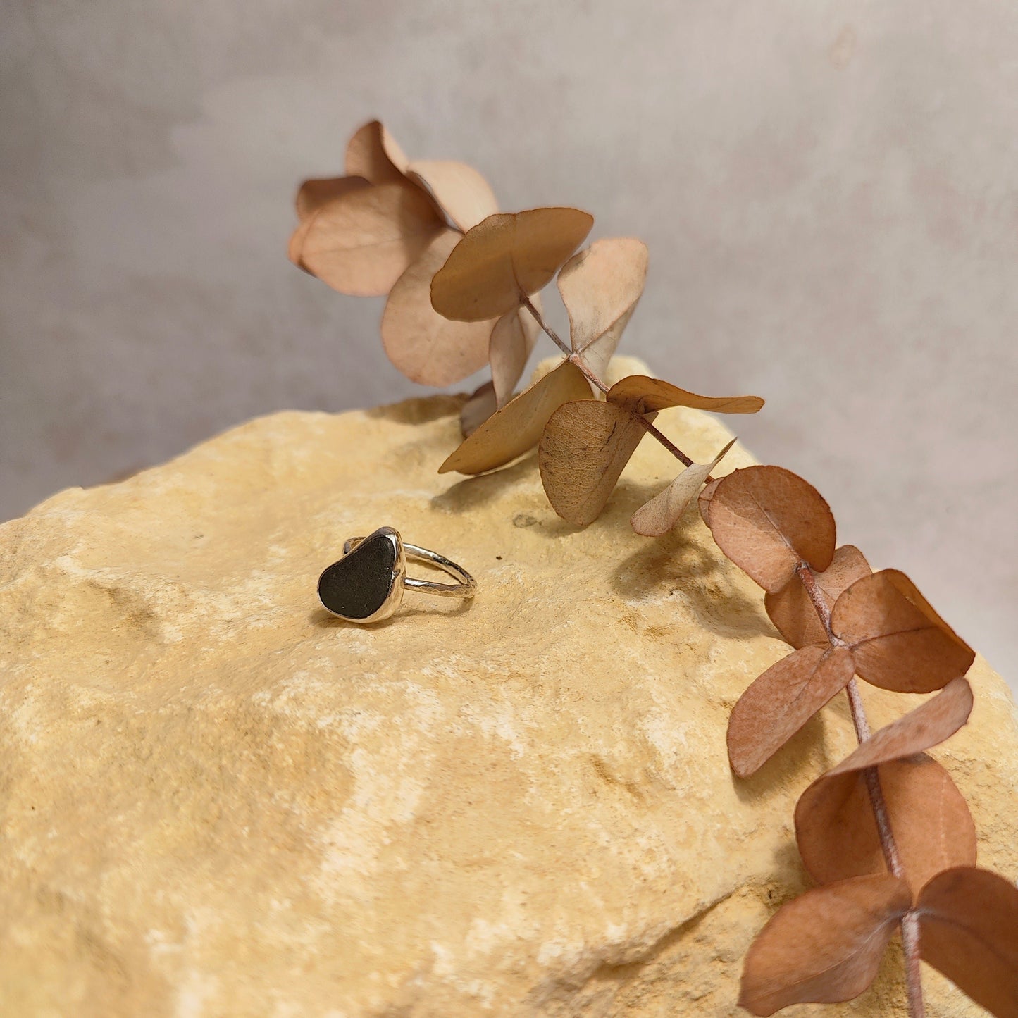 Moss Green Seaglass Ring UK Size T