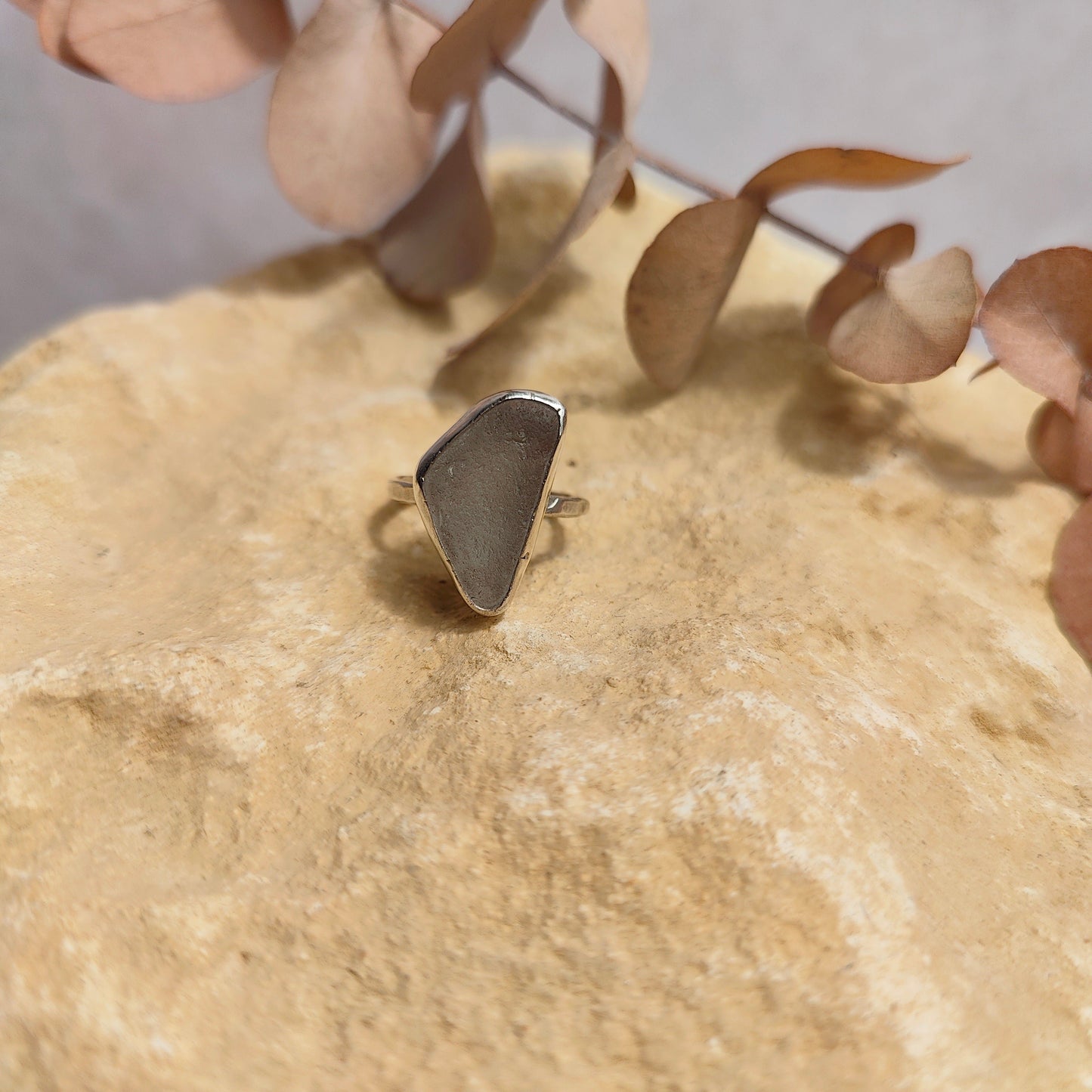 Frosty White Seaglass Ring UK Size N