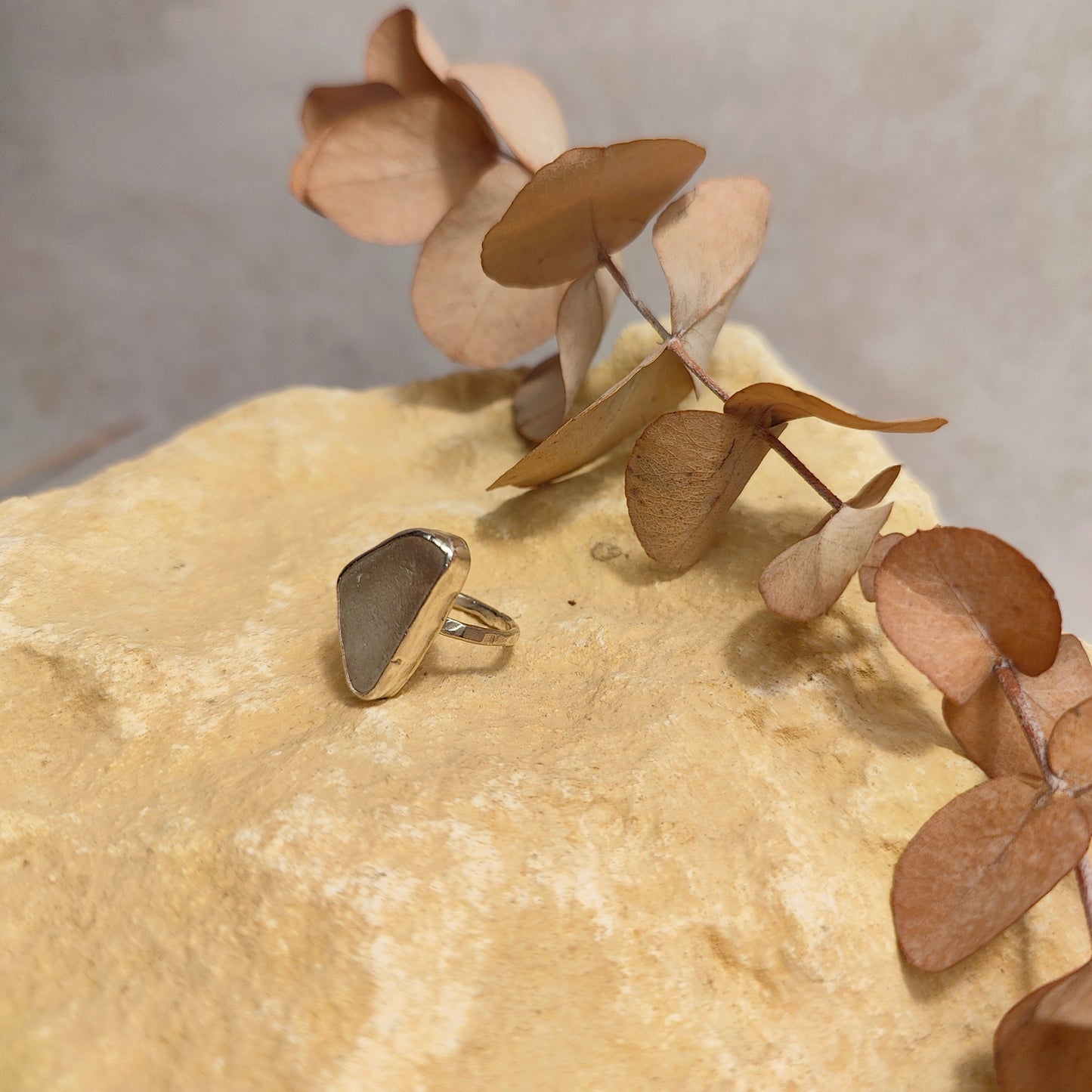 Frosty White Seaglass Ring UK Size N
