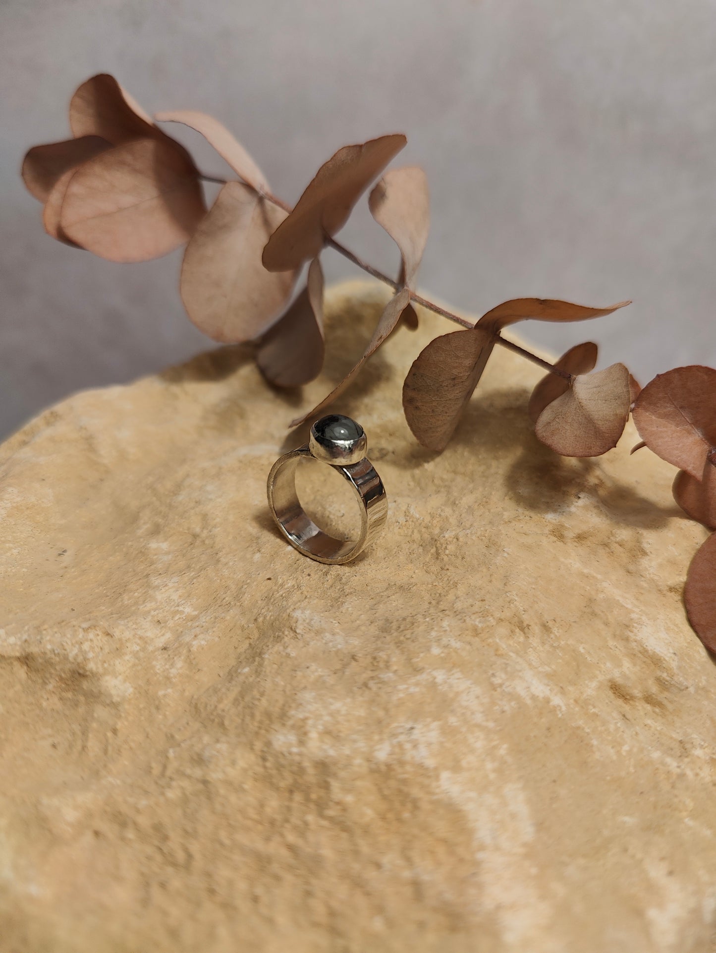 Black Tourmalinated Quartz Thick Ring UK Size K