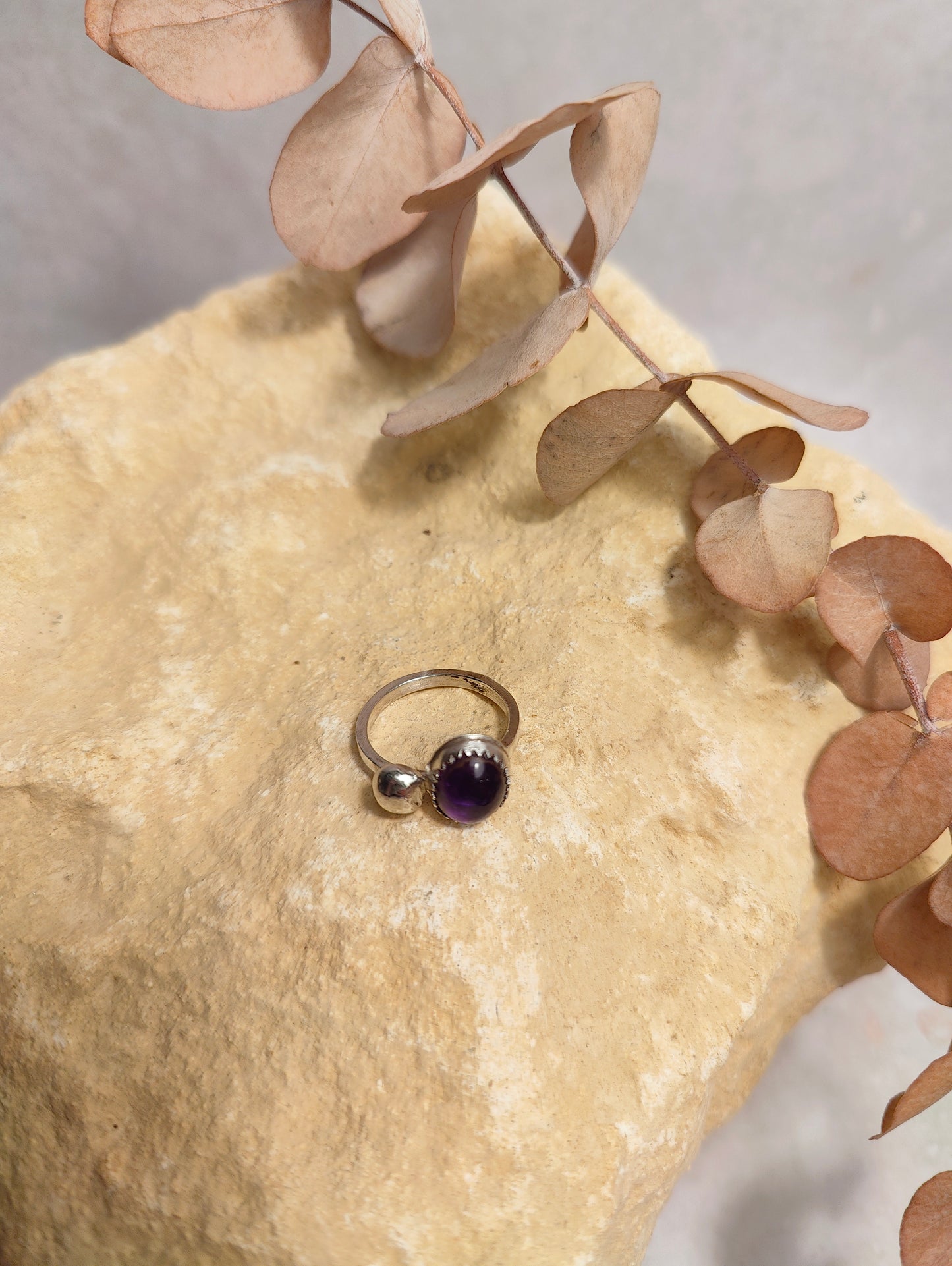 Amethyst Ball Ring UK Size L