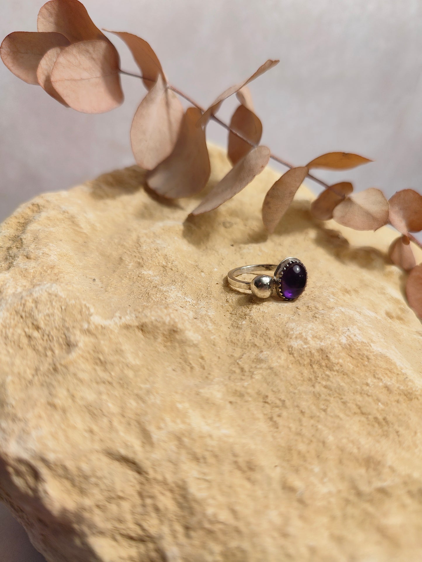 Amethyst Ball Ring UK Size L