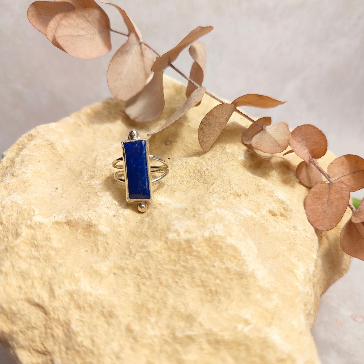 Double Band Lapis Lazuli Ring UK Size M