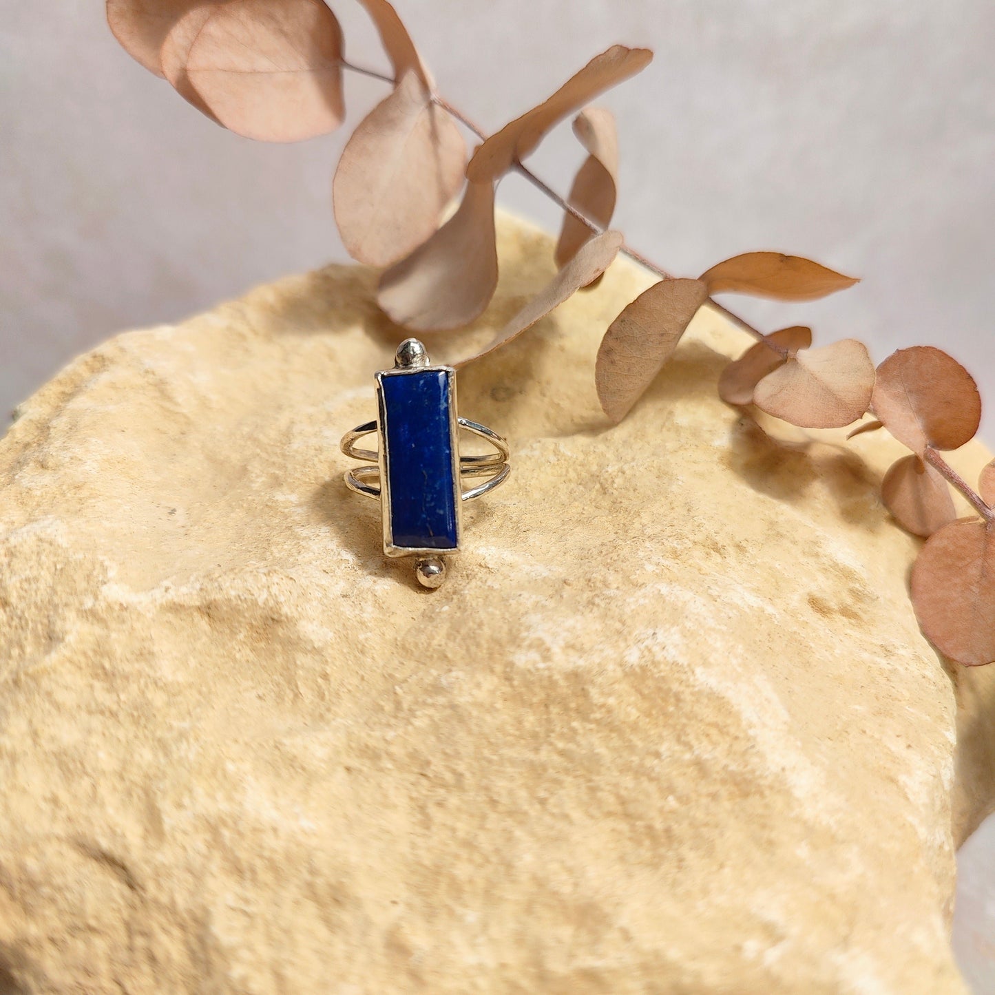 Double Band Lapis Lazuli Ring UK Size M
