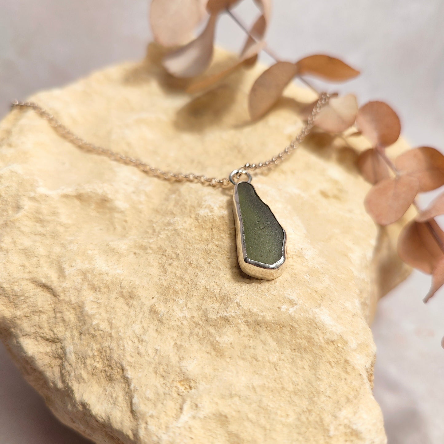 Forest Green Seaglass Pendant Necklace
