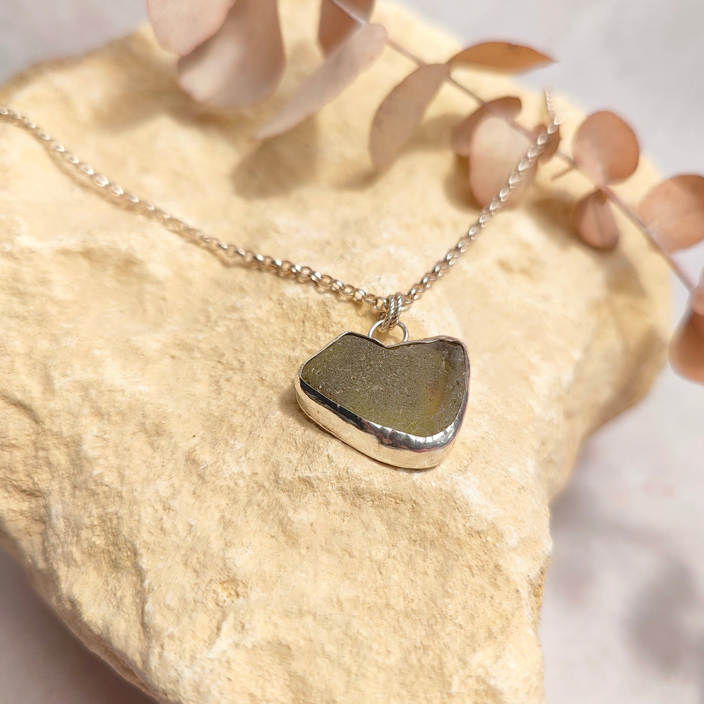 Heart Waves Lime Green Seaglass Pendant Necklace