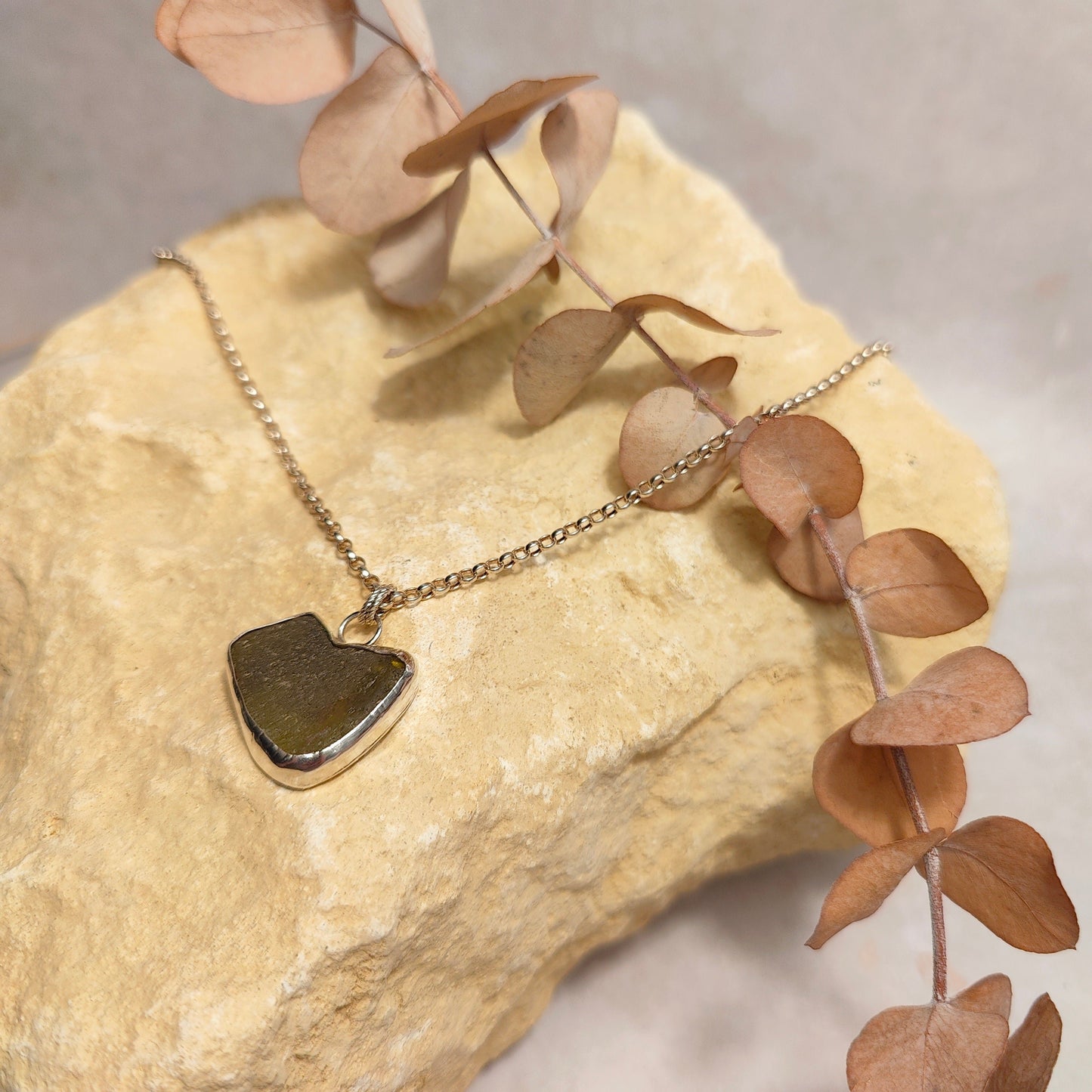 Heart Waves Lime Green Seaglass Pendant Necklace