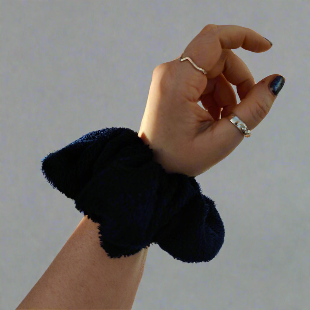 Navy Bamboo Cotton Scrunchie Large
