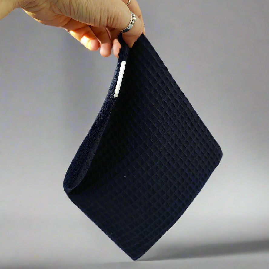 Navy Waffle Bamboo Face Cloth Flannel