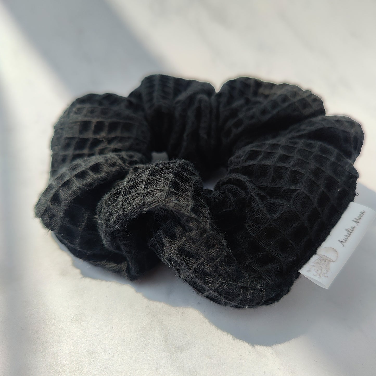 Black Cotton Waffle Scrunchie Large