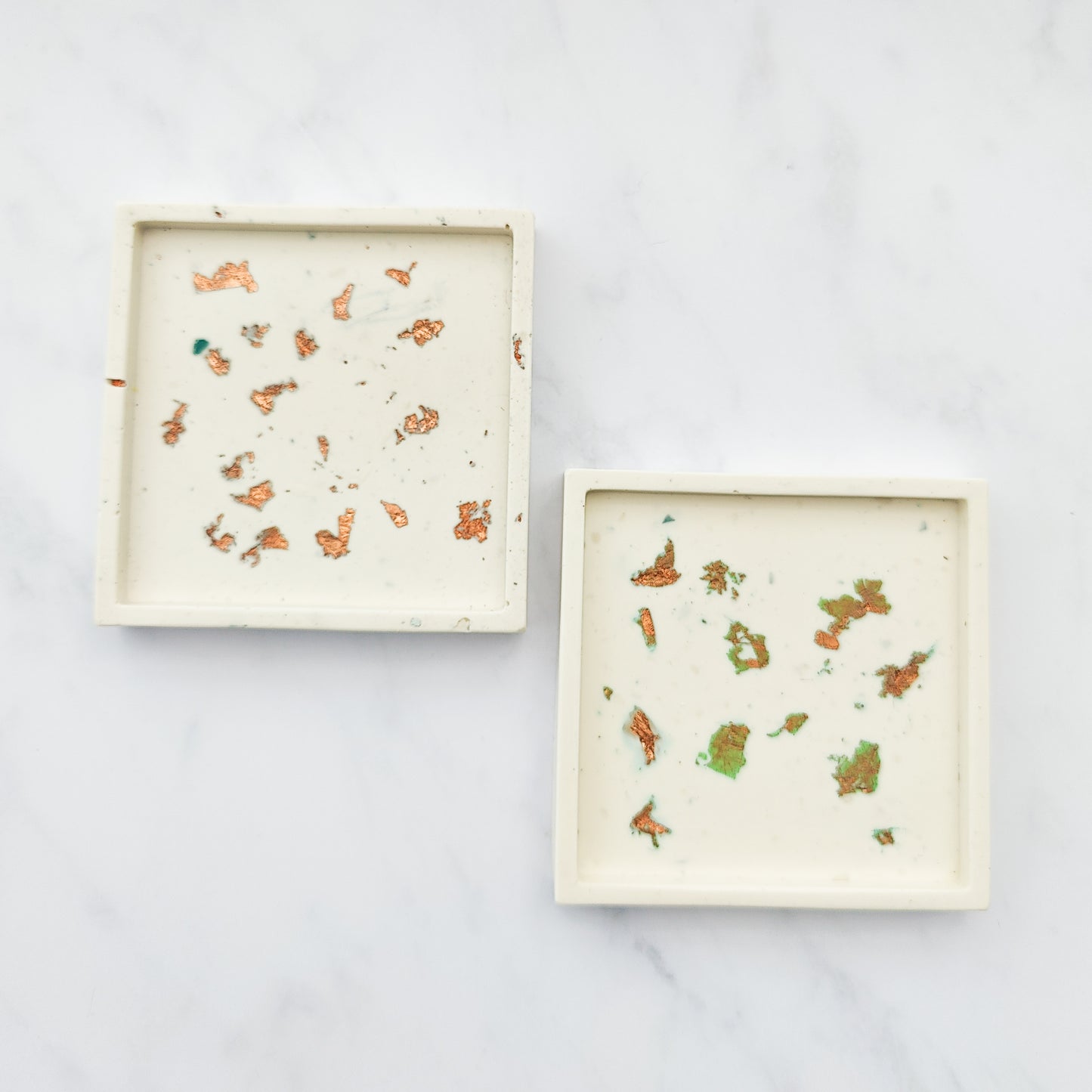 White With Rose Gold Leaf Square Coaster Set of 2