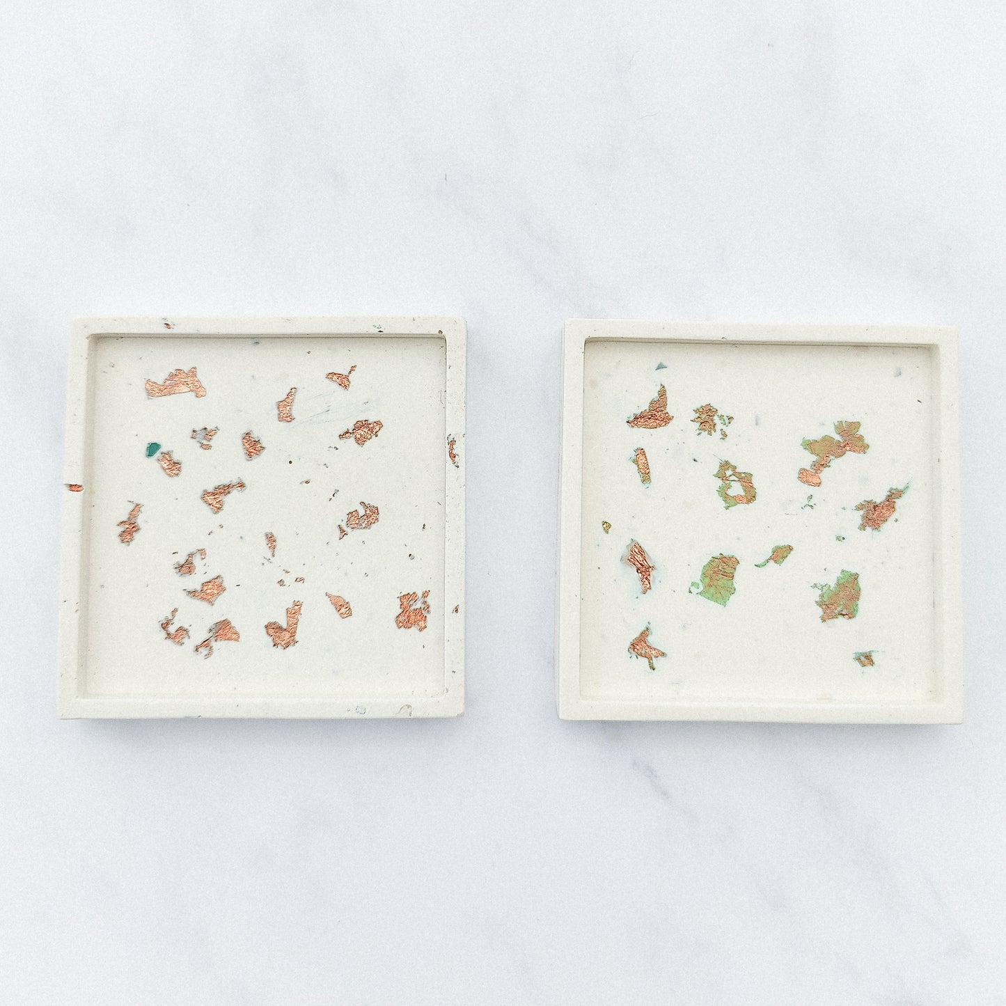 White With Rose Gold Leaf Square Coaster Set of 2