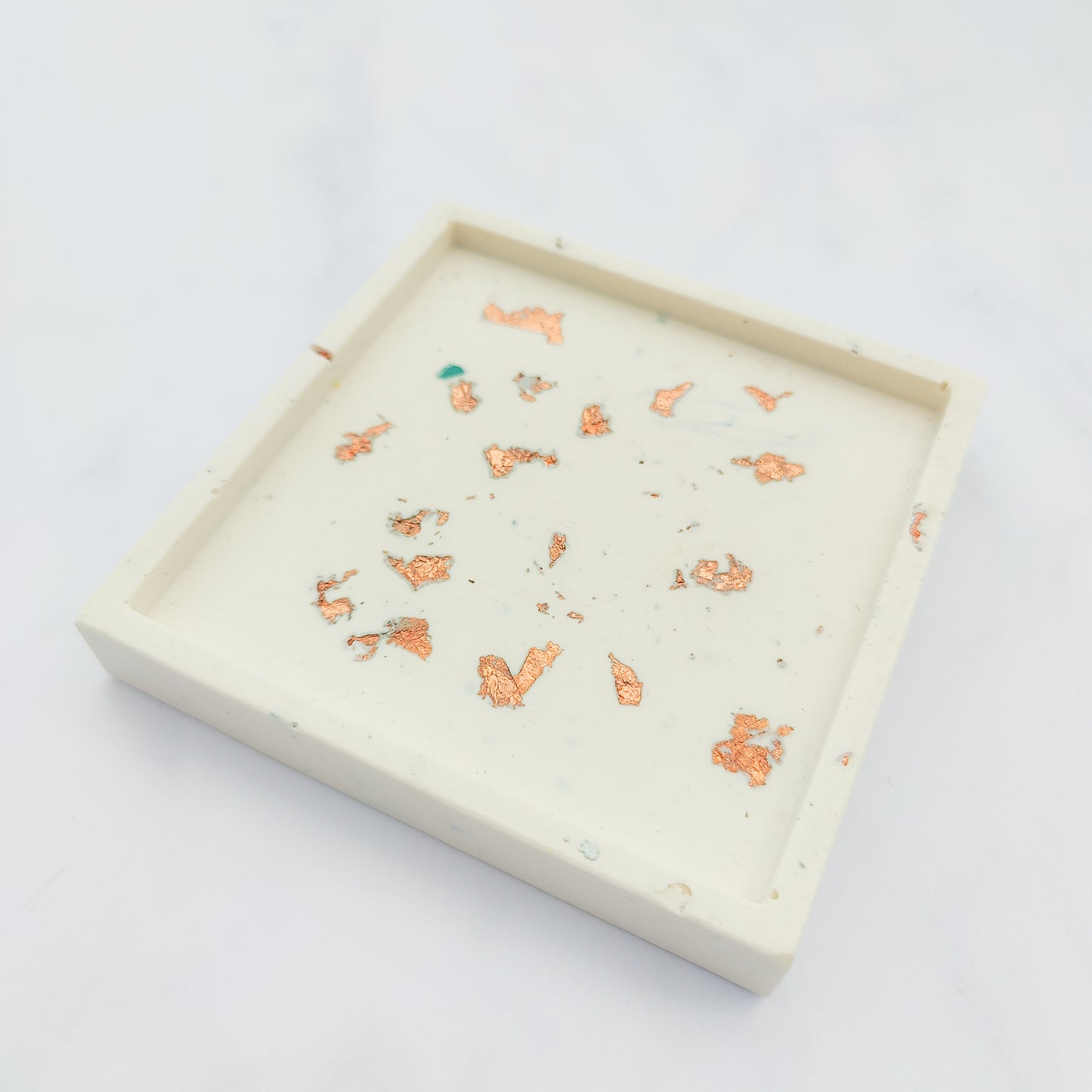 White With Rose Gold Leaf Square Coaster Set of 2