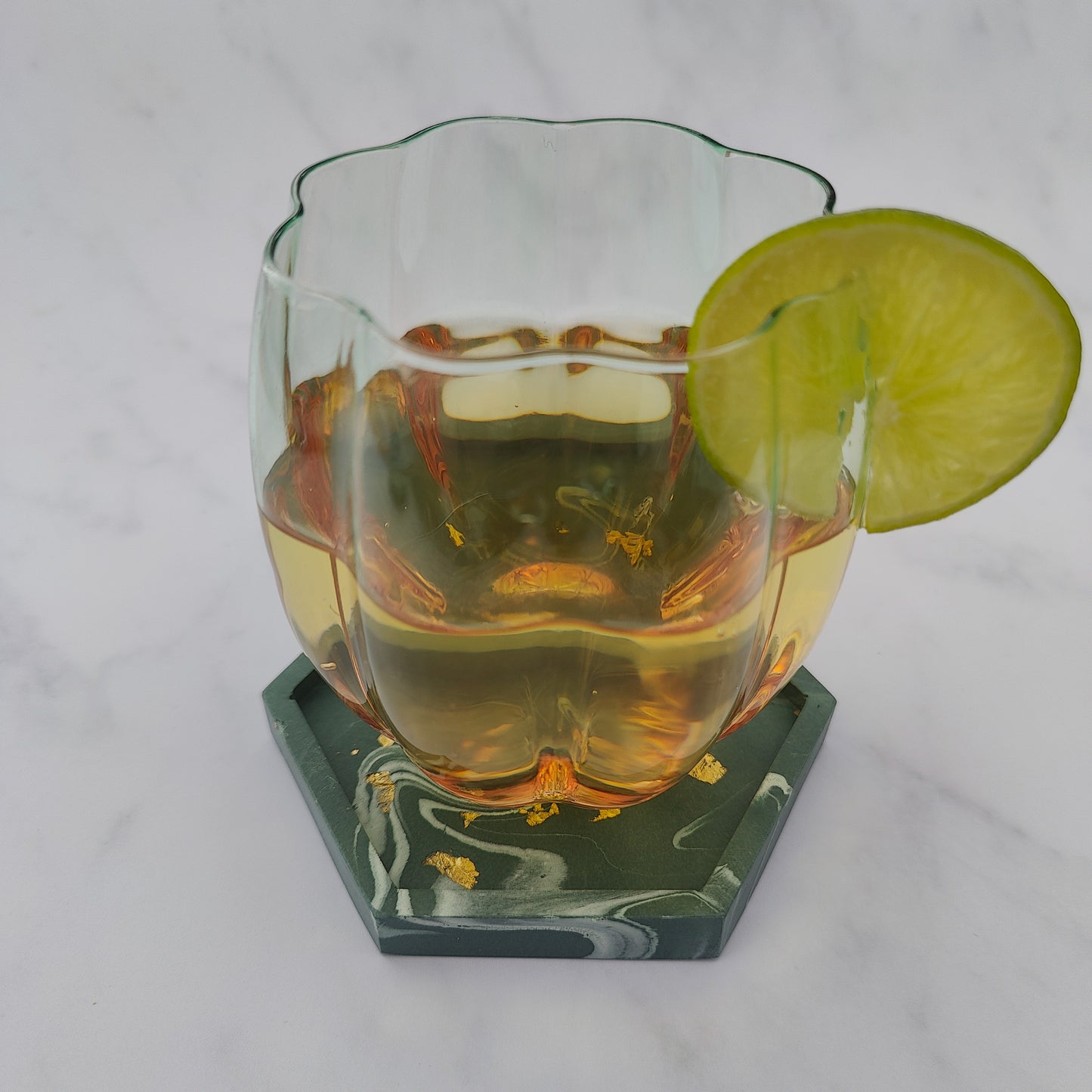 Forest Green Hexagon Coasters Set Of 2