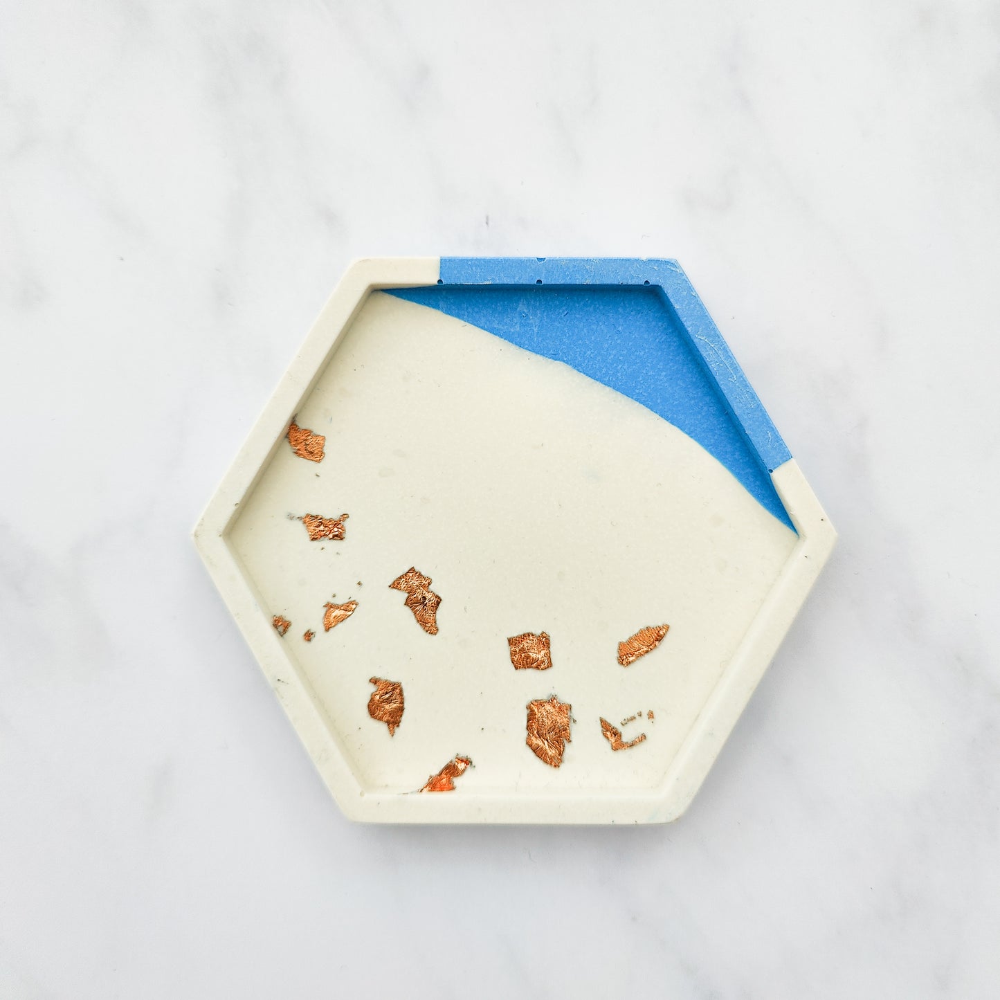 Dipped Ocean Blue With Rose Gold Leaf Hexagon Coaster Set Of 2