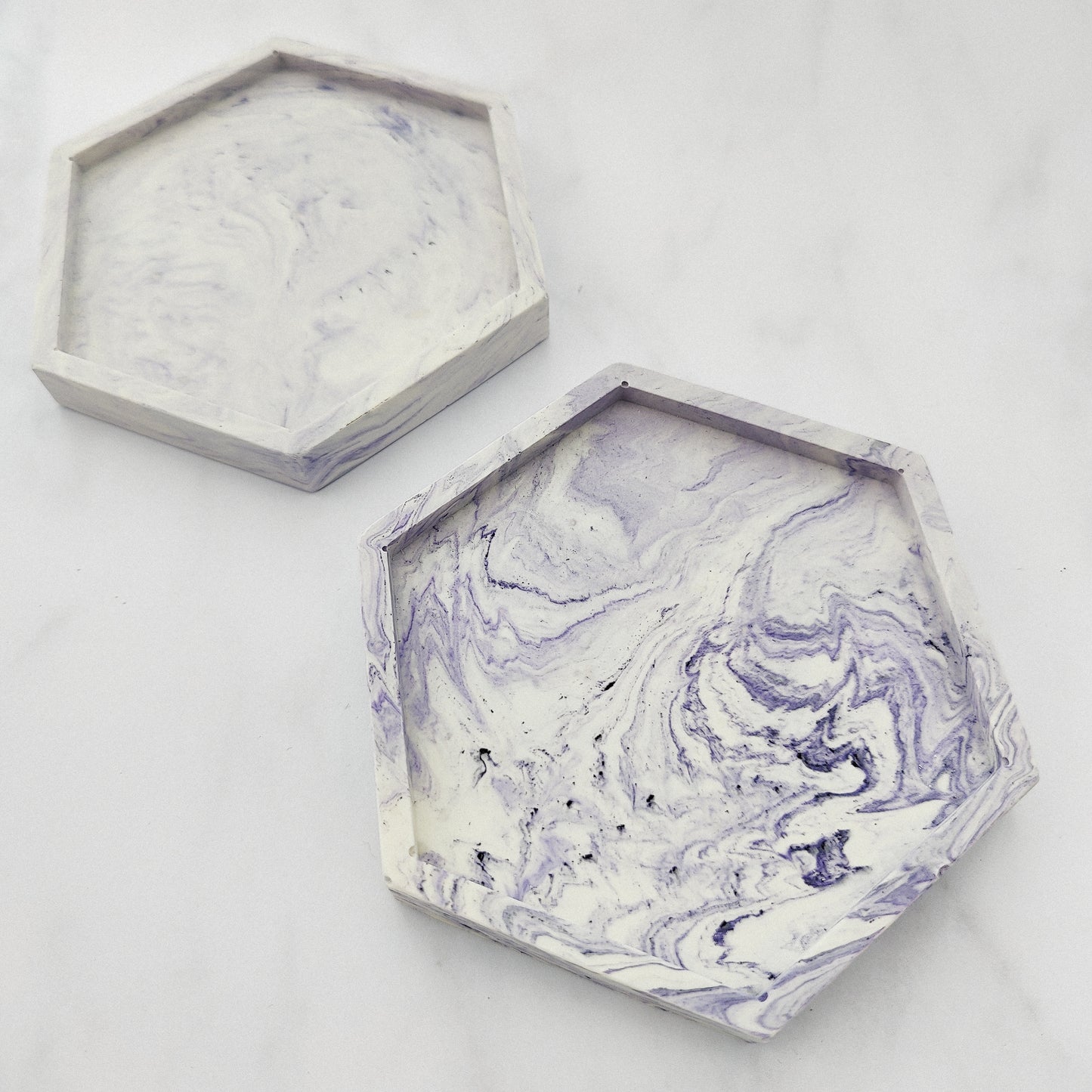 Lilac Swirl Jesmonite Hexagon Coaster Set Of 2