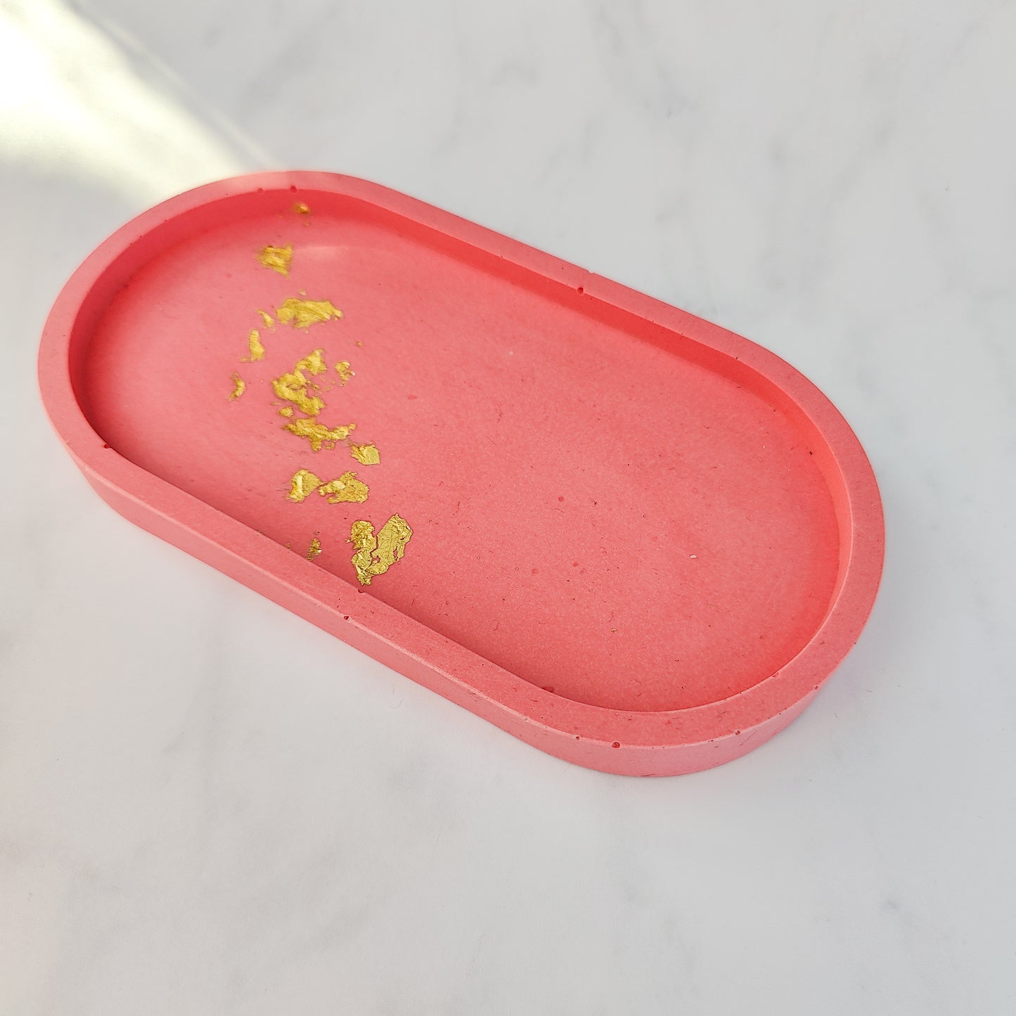 Coral And Gold Leaf Jesmonite Trinket Tray
