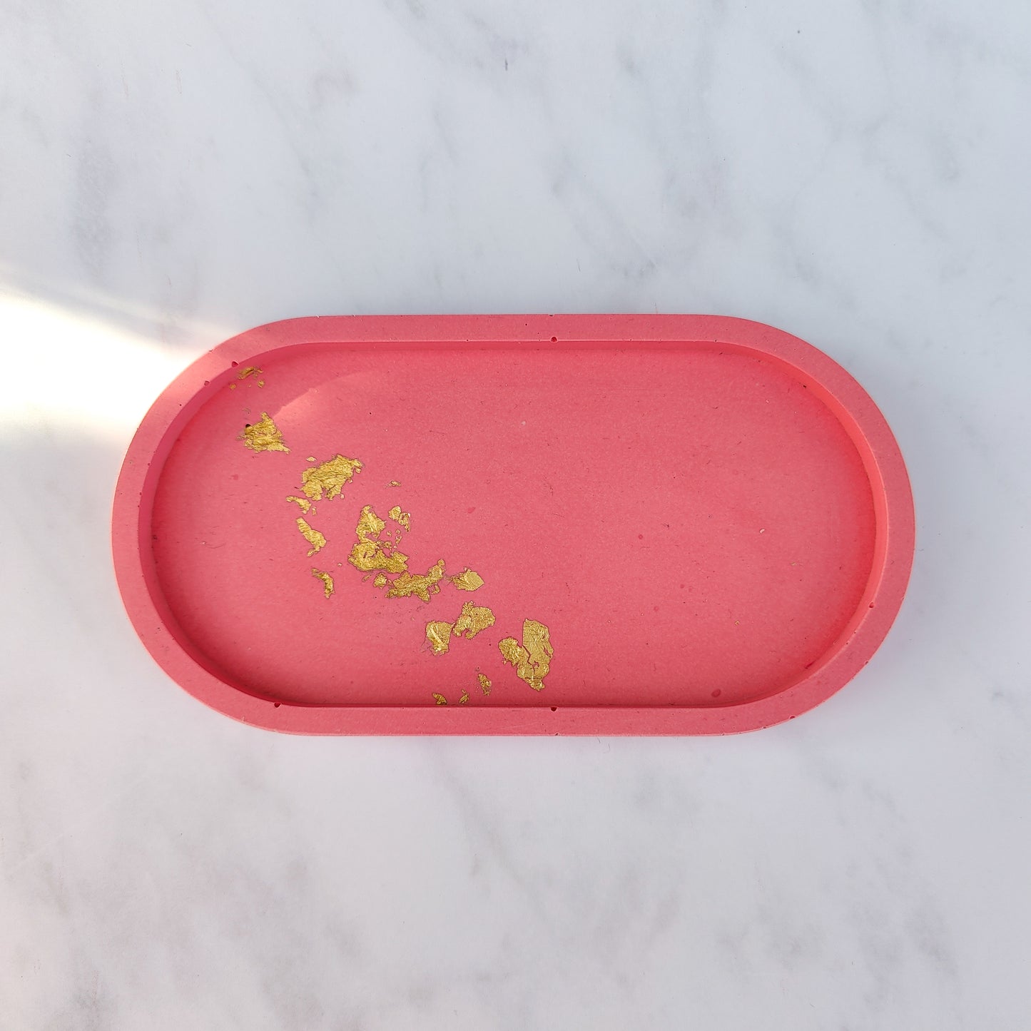 Coral And Gold Leaf Jesmonite Trinket Tray