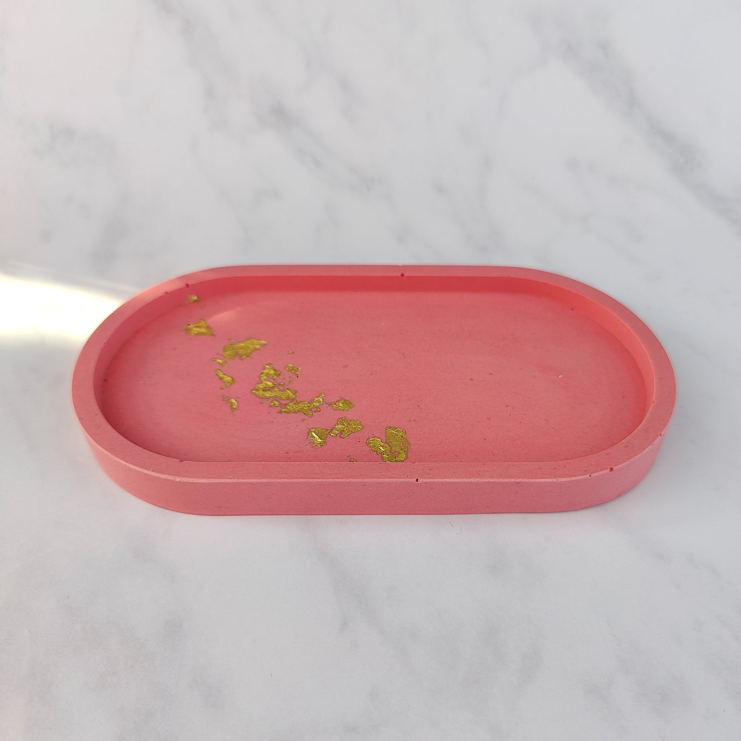 Coral And Gold Leaf Jesmonite Trinket Tray