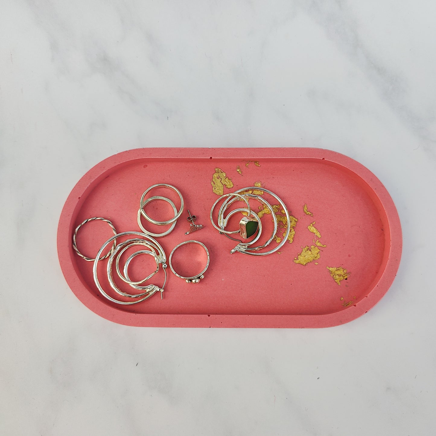 Coral And Gold Leaf Jesmonite Trinket Tray