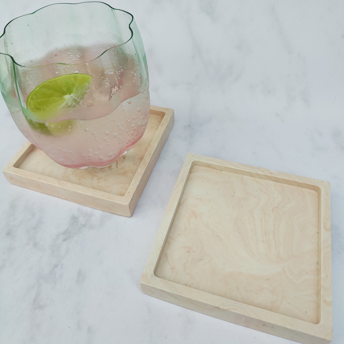 Whispering Sands Jesmonite Square Coaster Set Of 2