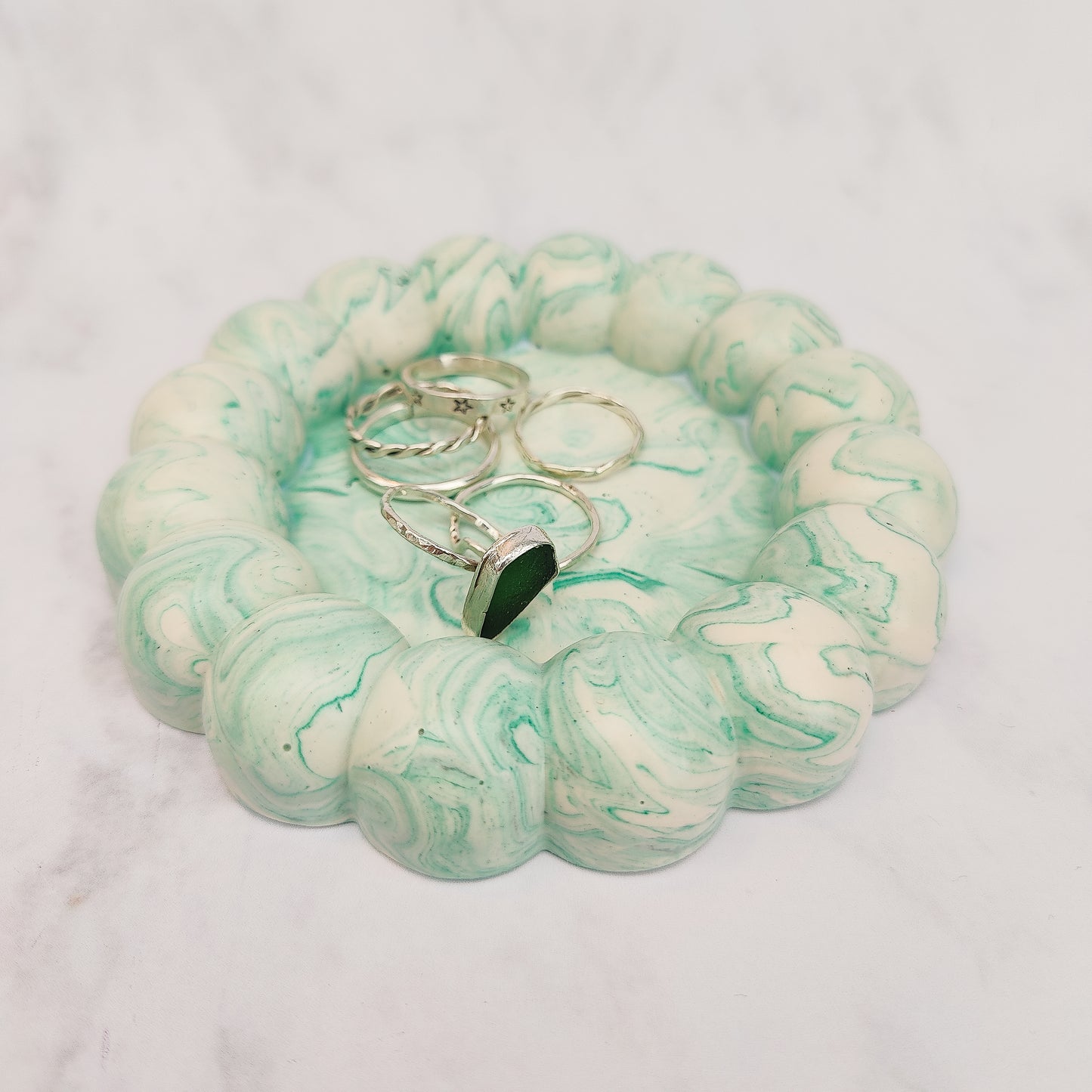 Light Green Marble Jesmonite Fat Bubble Tray