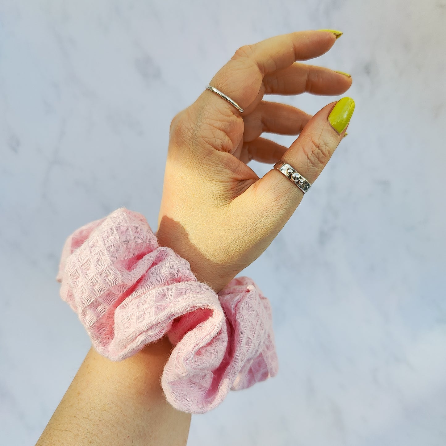 Handmade Pink Cotton Waffle Large Scrunchie Hair Tie