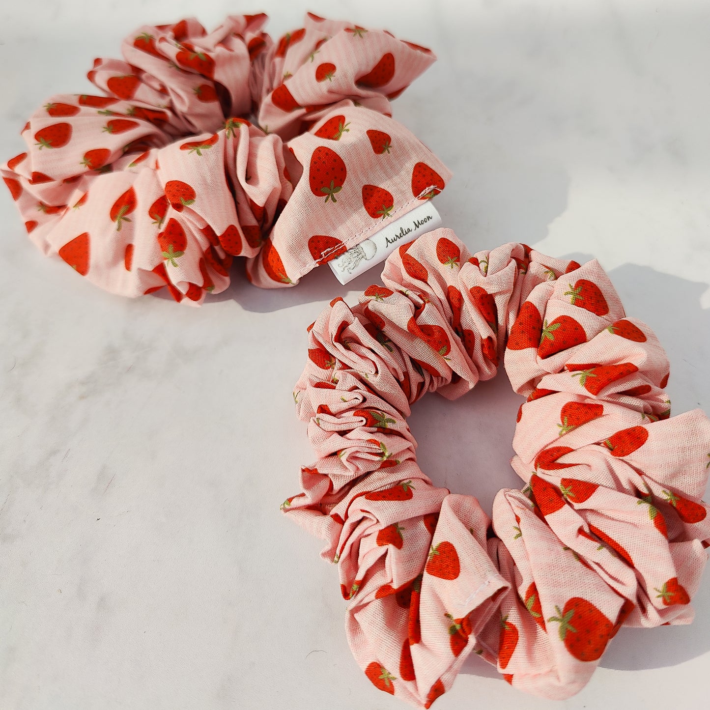 Handmade Strawberry Print Cotton Scrunchie Large