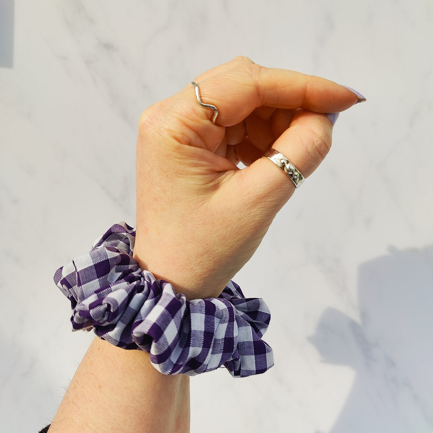 Purple Gingham Hair Scrunchie Regular