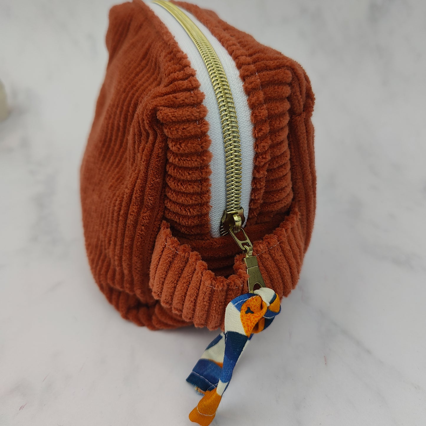 Handmade Regular Toiletry Bag Rust With Oranges