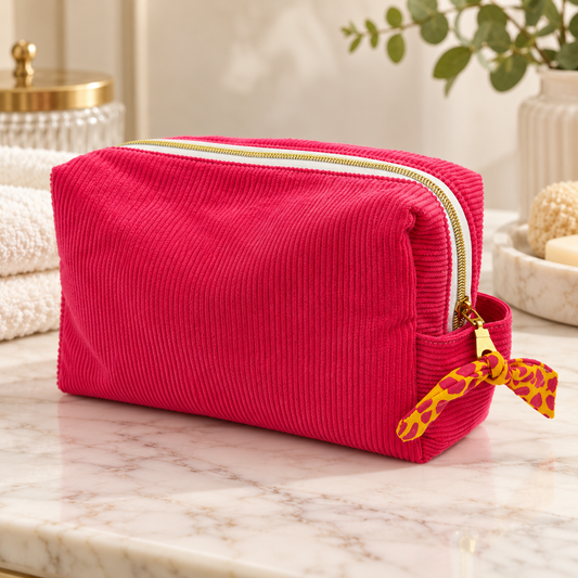 Handmade Regular Cerise Toiletry Bag With Giraffe Print