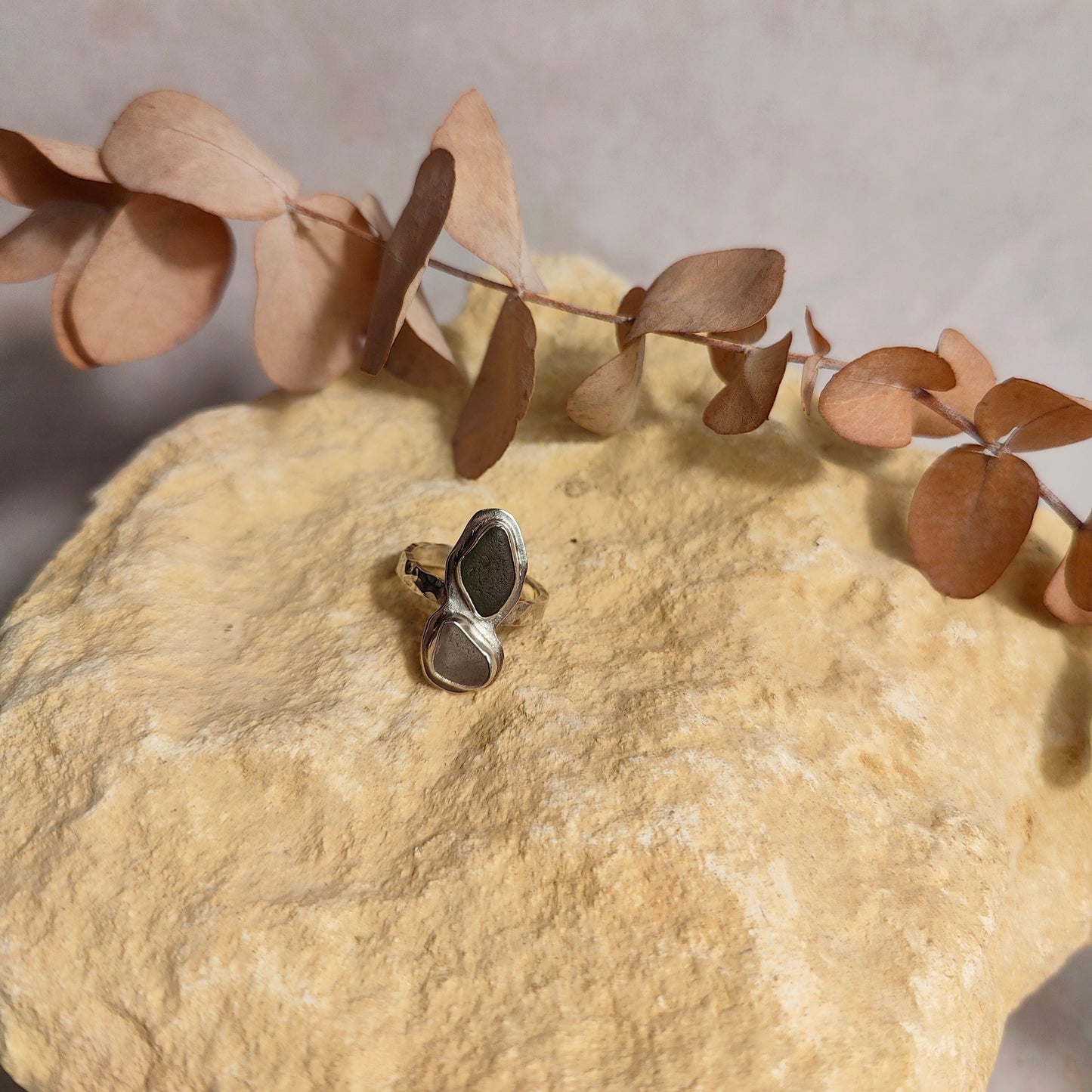 Double Seaglass Ring UK Size N