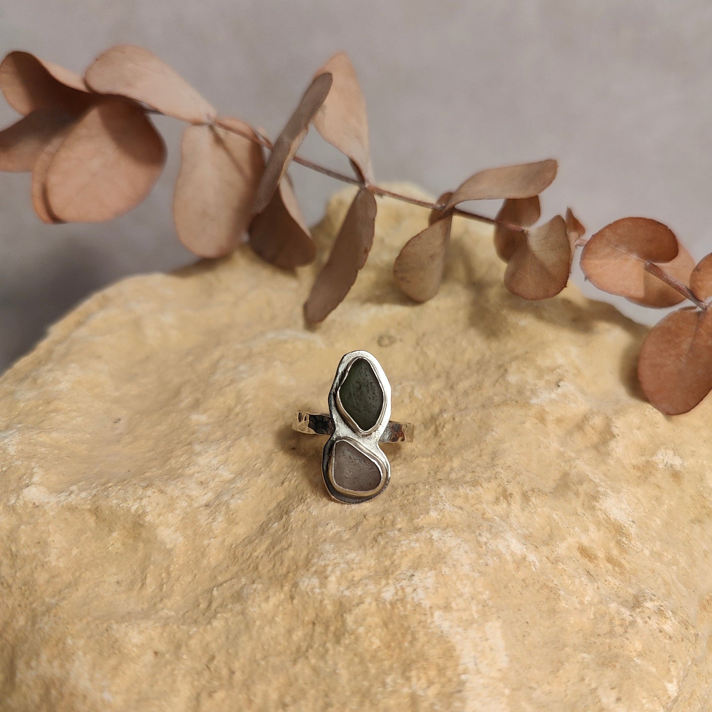 Double Seaglass Ring UK Size N
