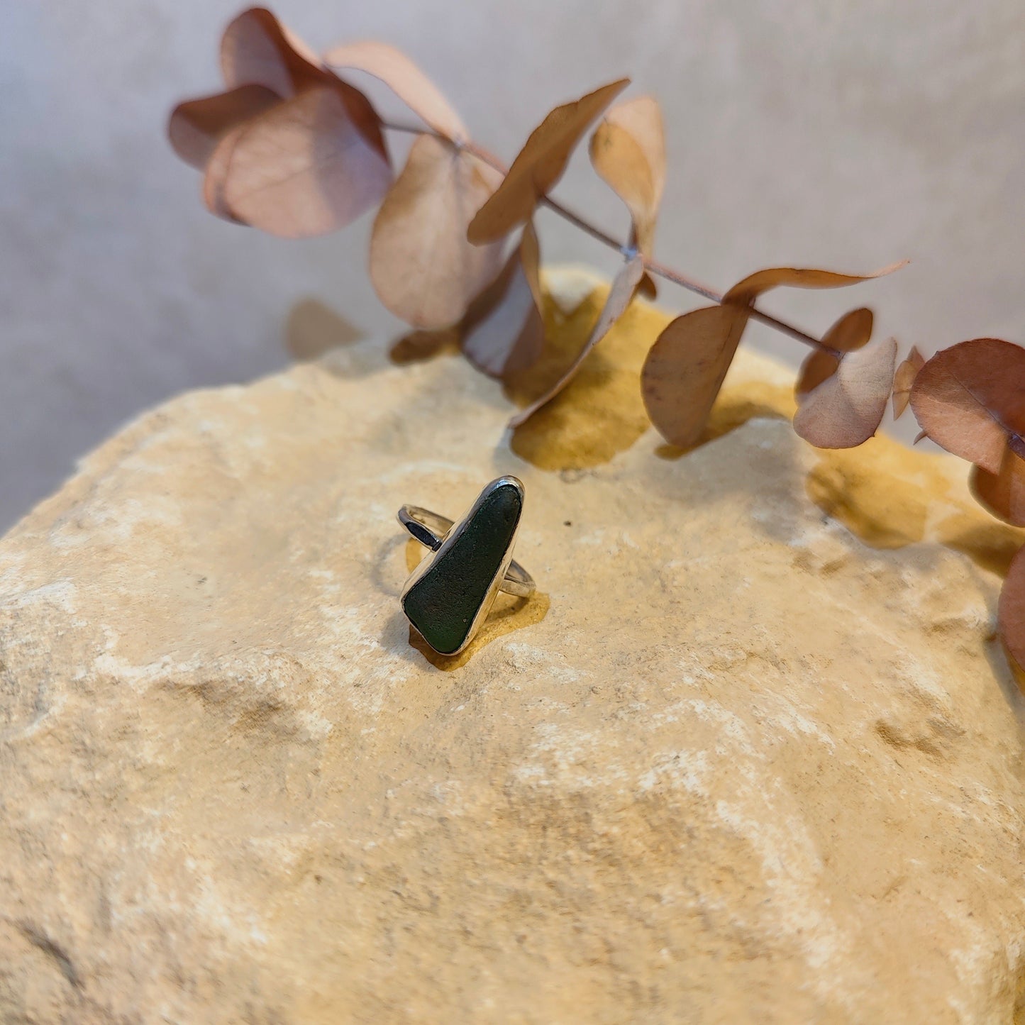 Forest Green Medium Seaglass Ring UK Size O