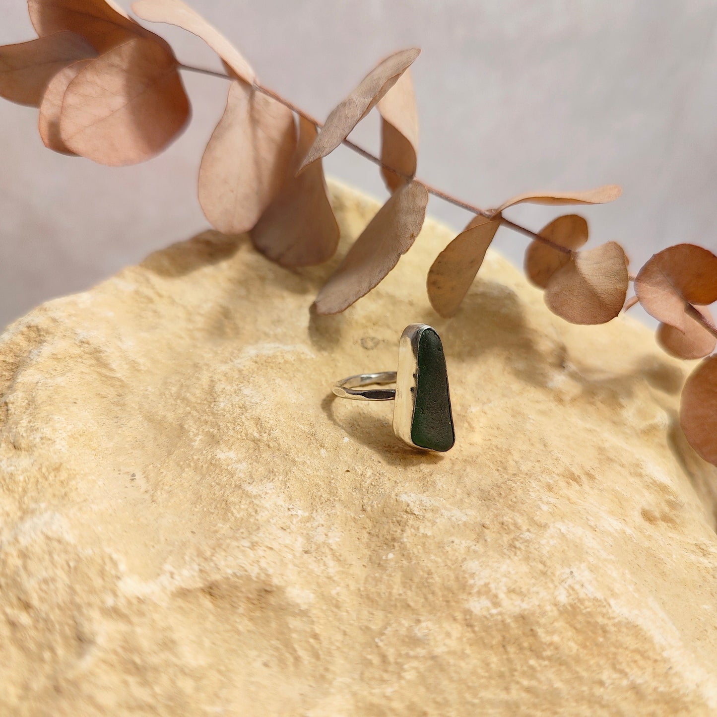 Forest Green Medium Seaglass Ring UK Size O