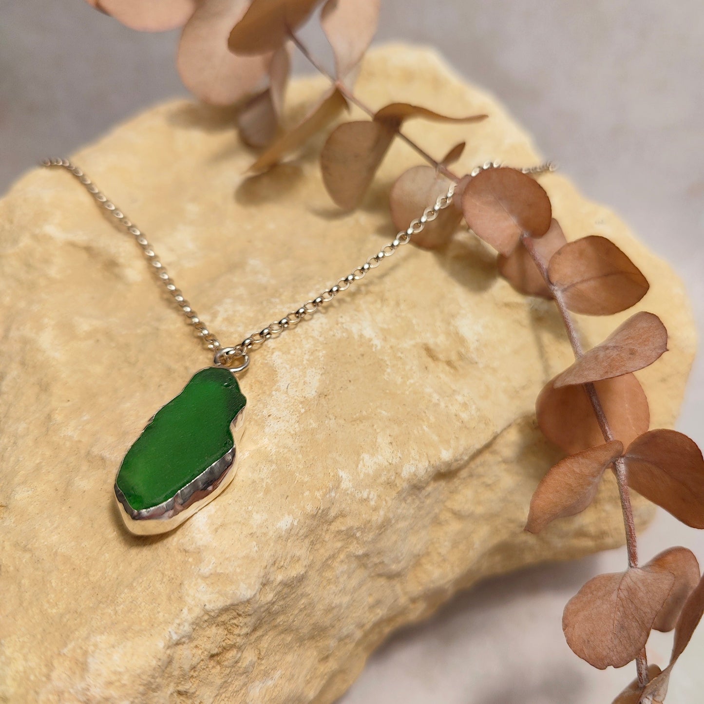 Large Emerald Green Seaglass Pendant Necklace
