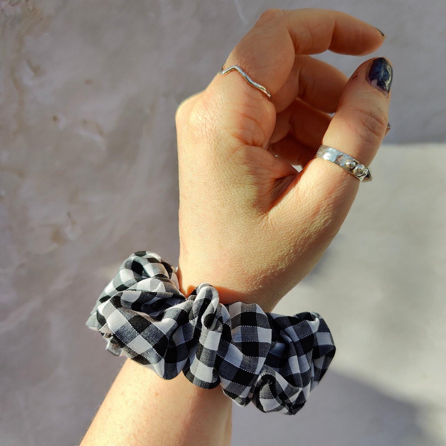 Black Gingham Hair Scrunchie Large
