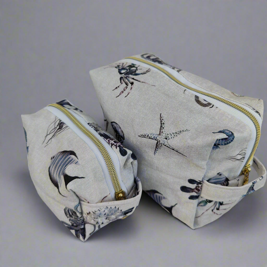 Large Light Grey Ocean Cosmetic Pouch